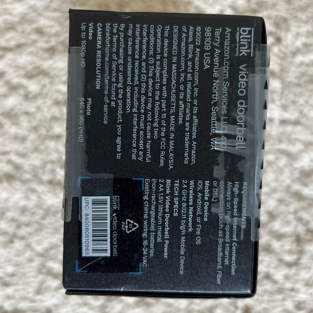 Blink Video Doorbell 2Way Audio HD Video Motion & Chime Wireless/Wired-White - Picture 7 of 7